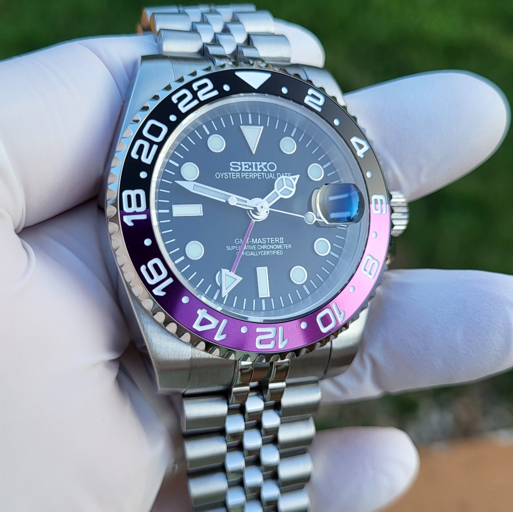 New Custom 40mm Seikomod Automatic Gmt Watch